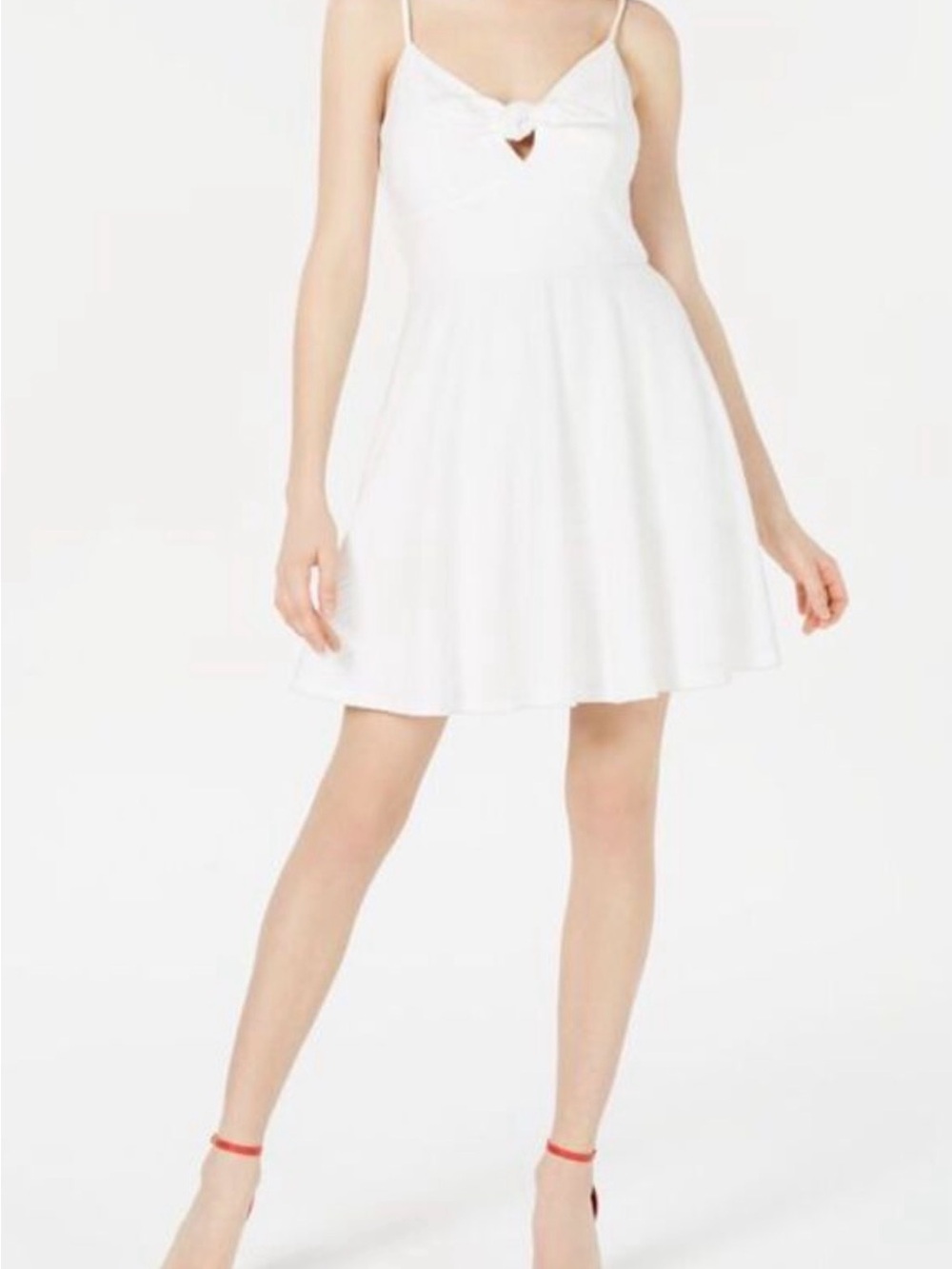 Trixxi White Spaghetti-Strap Mini Dress with Front Knot